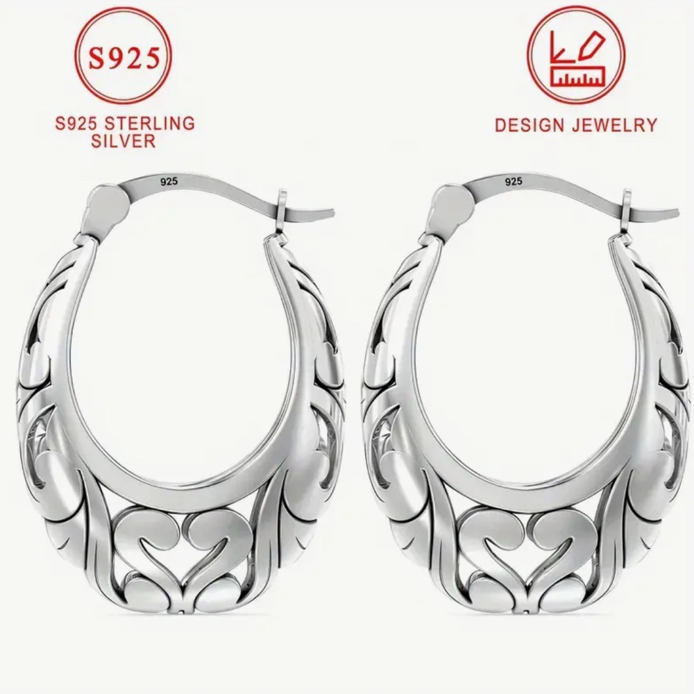 2pcs Vintage Hollow 925 Sterling Silver Earrings for Women. - Picture 3 of 5